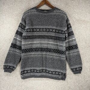 NWB All Wool Sweater Mens Small Grey Black Fair Isle Pattern Cozy Comfort Warm
